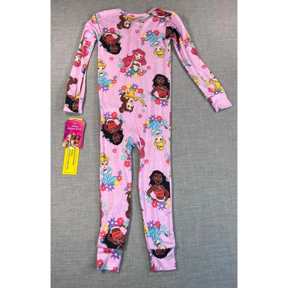 Disney Princess Toddler Girls Pink Viscose Zip Footless Pajamas 3T Moana Ariel